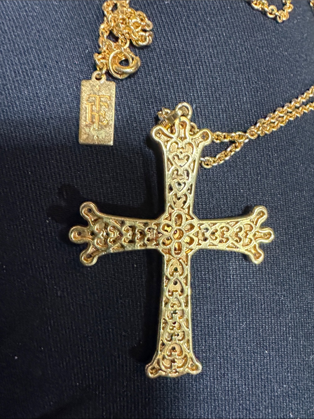 Elizabeth Taylor Gold-Tone Multicolor Crystal Cross Necklace - Picture 3 of 4